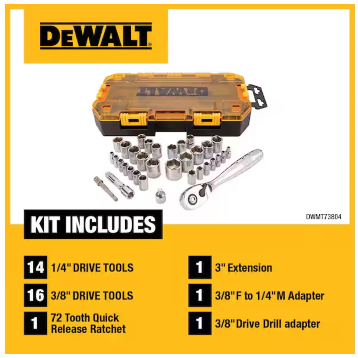 DEWALT DWMT73804 1/4" and 3/8" Drive Socket Set (34-Piece)