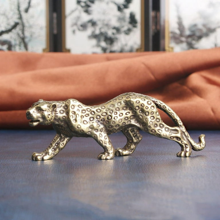 Leopard Statue Cheetah Figurine Brass que Lifelike Handmade Animal Sculpture