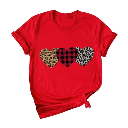 

Shirts for Women Shirts for Women Women Short Sleeve Casual Shirts Tops Valentine s Day Print O-Neck Blouse Crop Top Crop Tops for Women Savings Clearance Deals White Tank Tops Women Red M