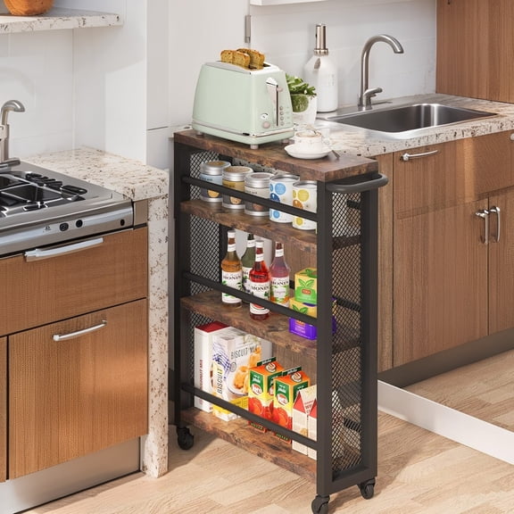 Tribesigns Slim Storage Cart, Rolling Carts with Wheels, 4-Tier Metal Frame Trolley Cart with Handle for Kitchen, Living Room