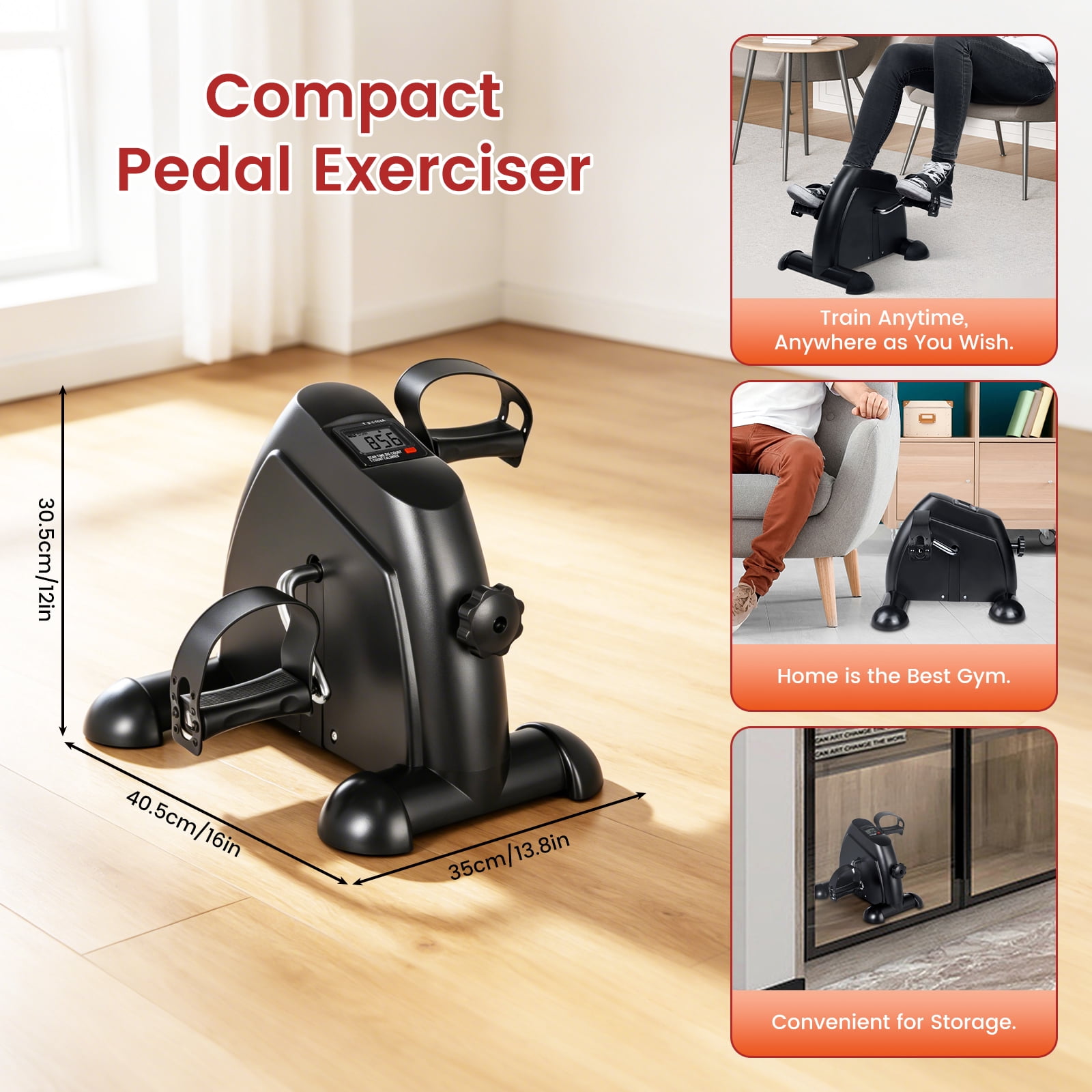 Mini Under Desk Exercise Bike, Portable Pedal Exerciser with LCD Display for Arm and Leg, 240 lbs Capacity, Black