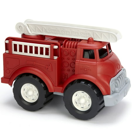 Green Toys: Fire Truck - Red - Emergency Rescue Vehicle Toy, 360 Functional Ladder, Oversized Wheels, In/Outdoor, Recycled Material, Kids-Toddlers 1+