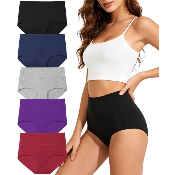 Wealurre Cotton Underwear for Women, High Waisted Tummy Control Briefs, Soft Breathable 5-Pack, S-3XL