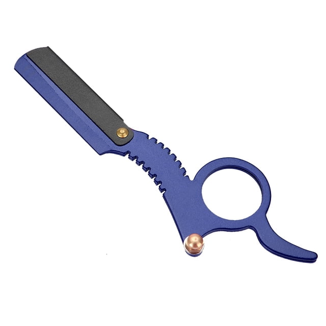 Maquinilla de afeitar de borde recto de barbero vintage con mecanismo de reemplazo de hojas fácil para afeitar la barba azul