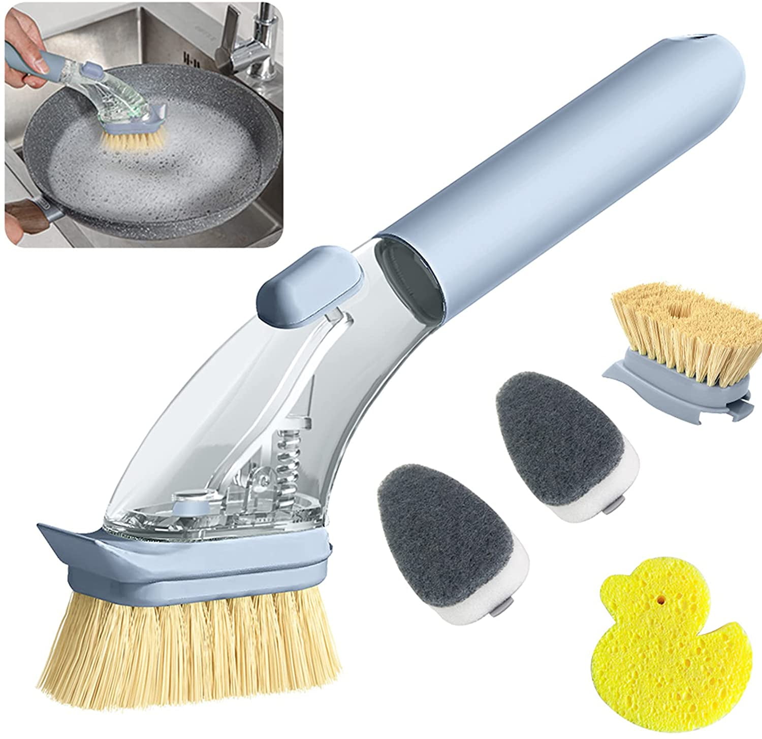 Dispensing Dish Washing Sponge Brush Kitchen Brush Wand  Dish Pot Pan Cleaning 