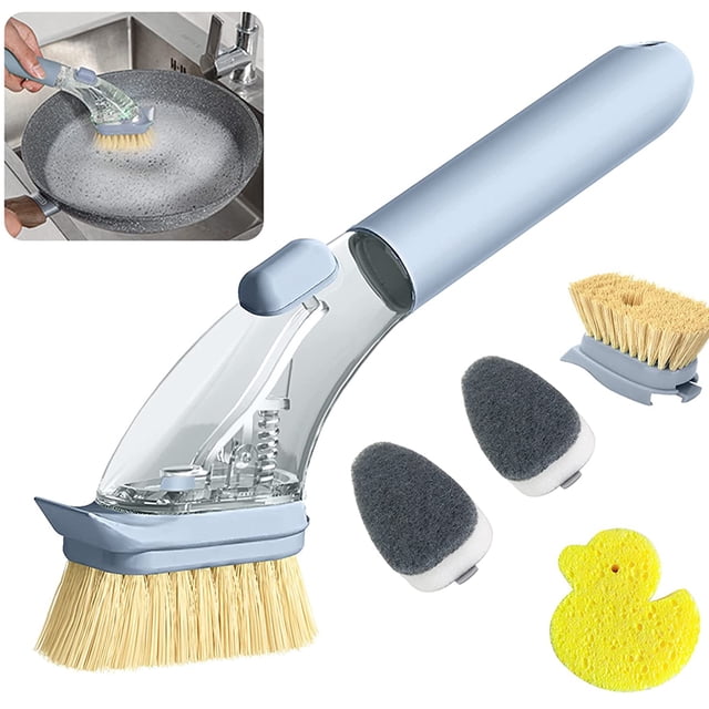 Cepillo para platos dispensador de jabón, esponja en barra para lavavajillas resistente que no raya, utilizada para limpiar el fregadero de la cocina $ cepillo para lavar platos, con dispensador de