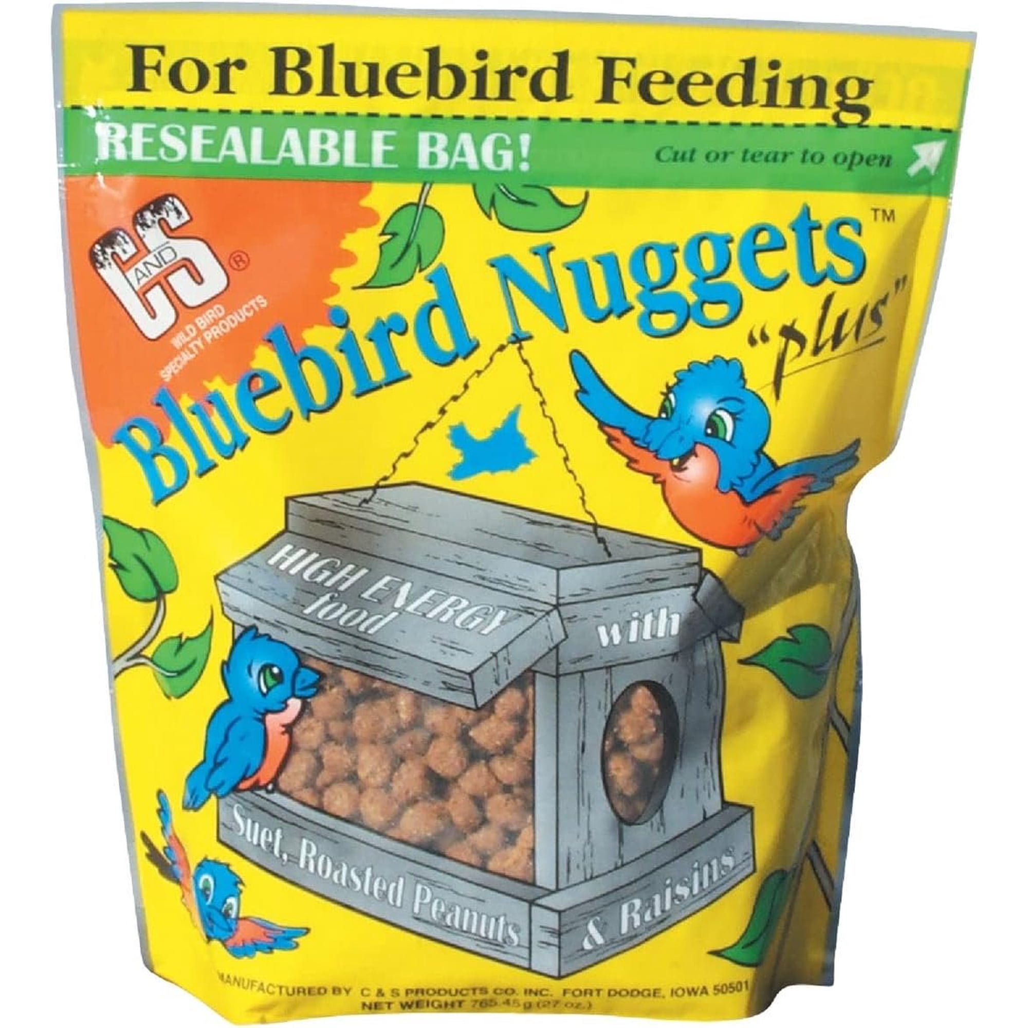 C & S Products Blue Bird Nuggets Plus Suet - Beef, Corn, Peanuts, Raisins - 1.69 lb