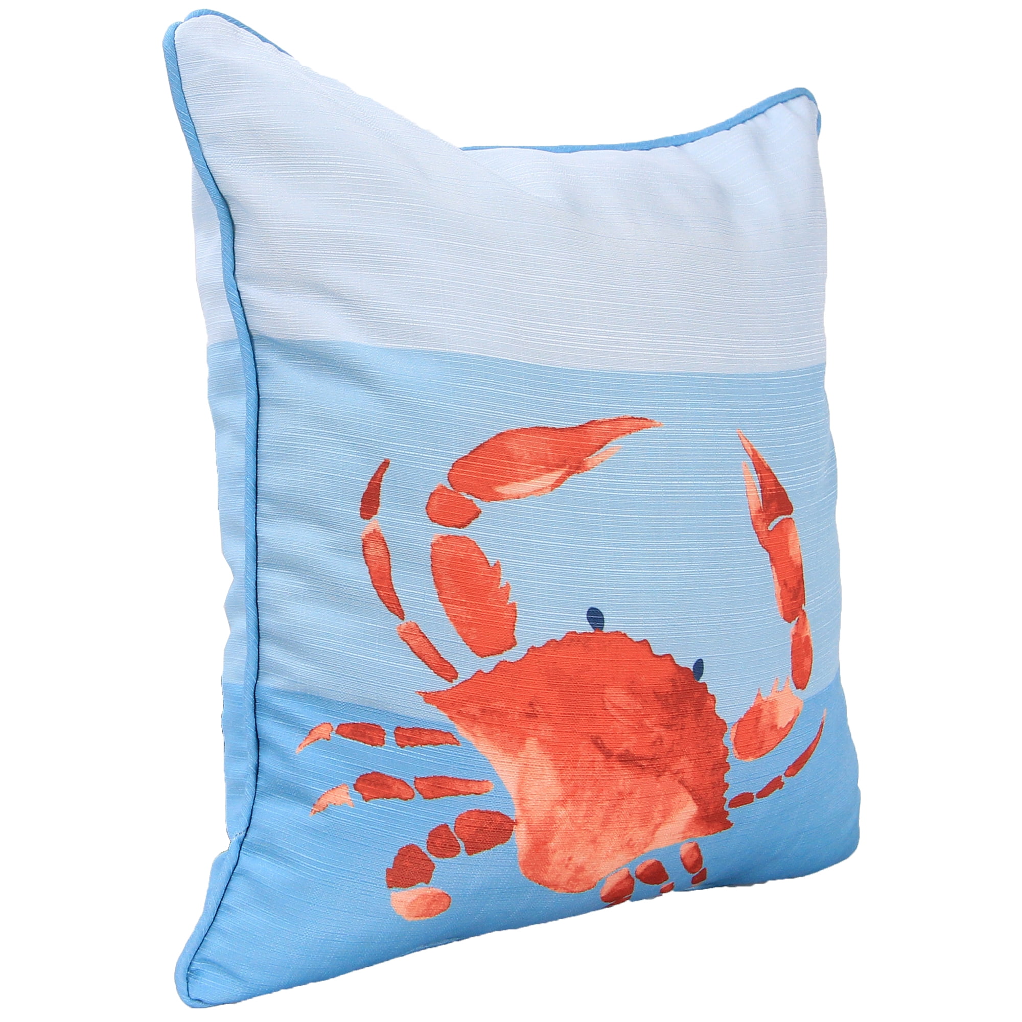 Jordan Manufacturing 18" x 18" Red and Light Blue Gradient Crab Nautical Square Decorative Throw Pillow with Welt