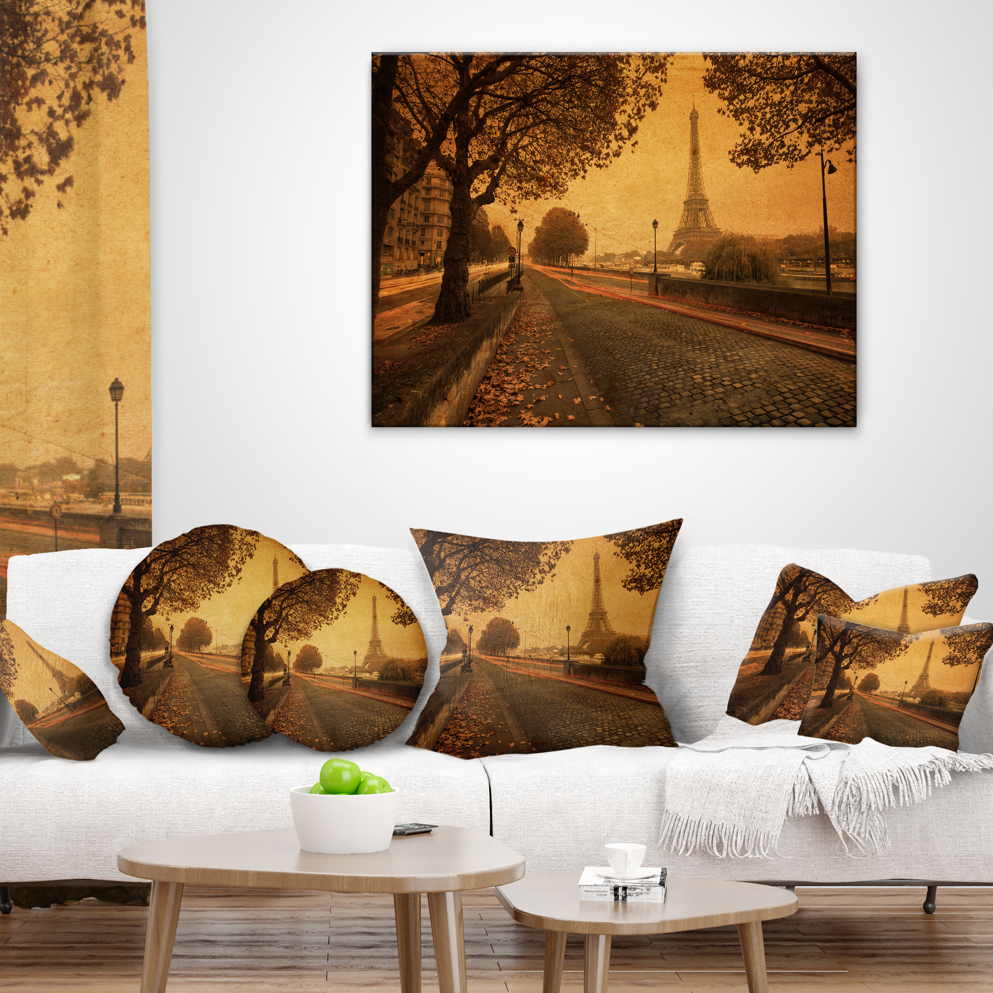 Designart Vintage Style View of Paris - Landscape Photography Throw Pillow - 12x20