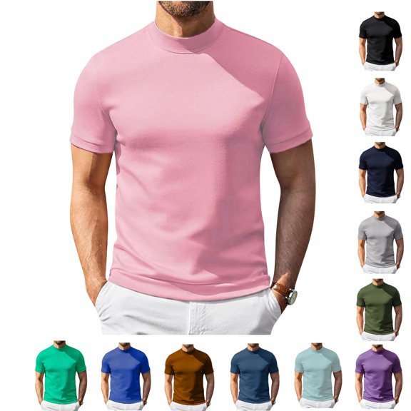 LWavelet Mens Mock Turtleneck Shirts Short Sleeve Casual Basic T-Shirts Slim Fit Soft Lightweight Pullover Sweaters