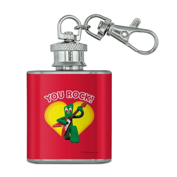 Gumby with Guitar You Rock Heart Stainless Steel 1oz Mini Flask Key Chain