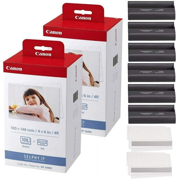 Canon KP-108IN Color Ink and Paper Set -  216 Sheets and 6 Ink Cartridges For SELPHY