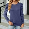 thumbnail image 2 of Xihbxyly Tops Tops for Women 2025 Women's Solid Round Neck Pleated Long Sleeve Irregular Bottom Loose T-Shirt Top Loose Tunic Tops Blouses, 2 of 4