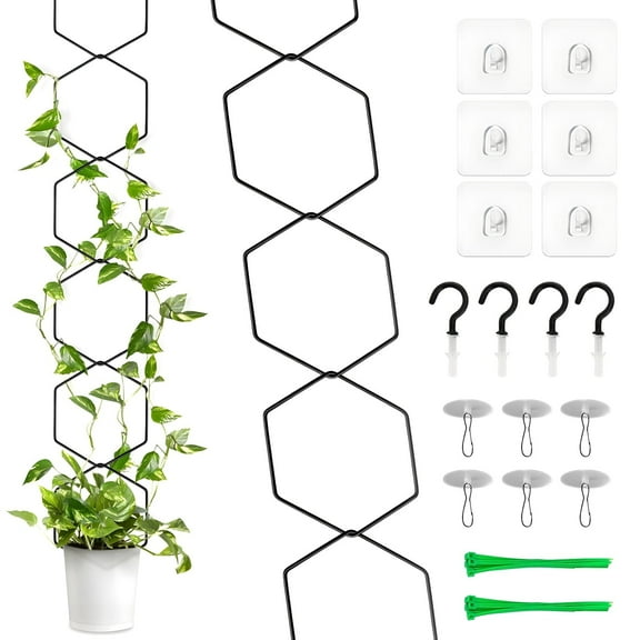 Chain Trellis for Climbing Plants Indoor, Hexagonal Plant Trellis for Monstera, Sturdy Iron Frame, 18 Pcs Set with Hooks, Total Length 7.7 ft, Modern Home Decor