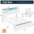 thumbnail image 4 of Full Size Bed Frame with Headboard, Full Bed Frame with Charging Station, LED Beds with 2 Storage Drawers, Wood Farmhouse Bedframe, White, 4 of 10