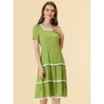 thumbnail image 4 of Unique Bargains Robe Midi à Étages pour Femme à Encolure Carrée, Manches Courtes, Garniture en Dentelle, Vert, P, 4 of 4