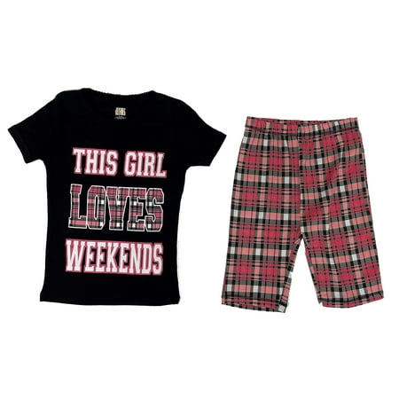 

Just Love Short Sleeve Cotton Pajamas Sets for Girls 34646-10617-10-12 (Red - Love Weekends 7-8 Years)