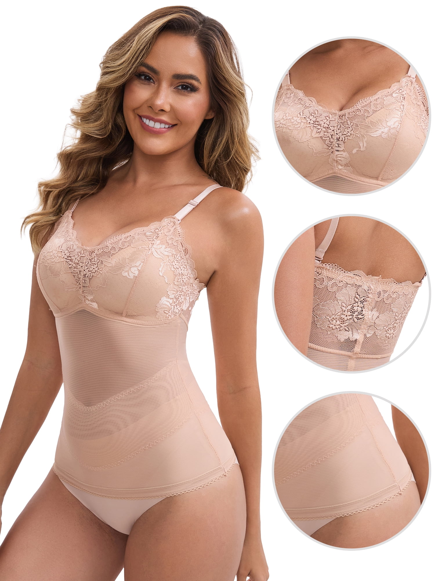 DARING DIVA Women's Lace Mesh Shapewear with Adjustable Straps XL Beige