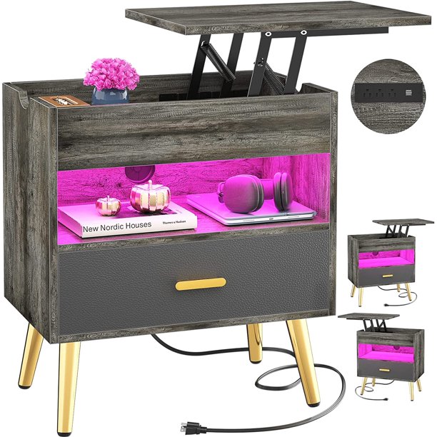 Homieasy Nightstand with Lift Top, 35'' Tall Bedside Table with Storage