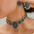 thumbnail image 2 of Vintage Austrian Crystal Kundan Necklace Earrings Jewelry Set for Women Bride Indian Traditional Bollywood Statement Choker Punk Pendent Necklaces Stud Tassel Dangling for Wedding Party Prom, 2 of 12