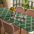 thumbnail image 3 of Dark Green Moroccan Table Cloths for 8 Foot Rectangle Tables, Middle Century Quatrefoil Plaid Art Patio Waterproof Elastic Fitted Tablecloths, Washable Rectangular Table Cover for Camping, 3 of 8