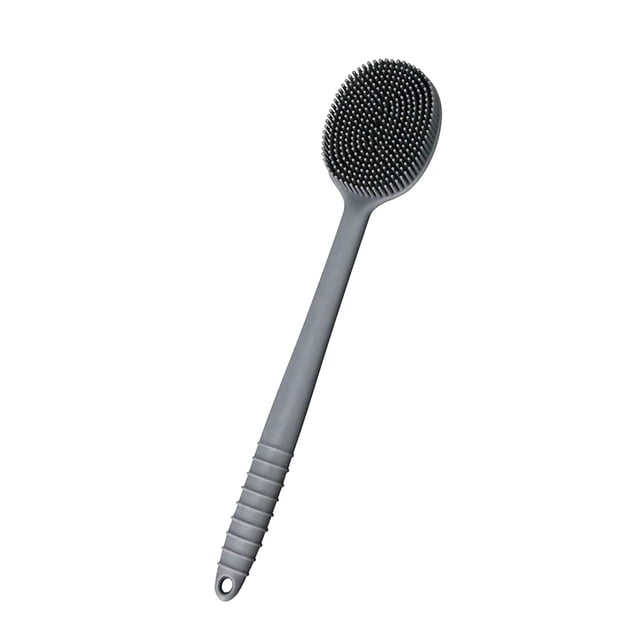 Cepillo de silicona ultrasuave para la espalda, la ducha y el rostro, con mango de longitud moderada, sin BPA, antideslizante (gris)
