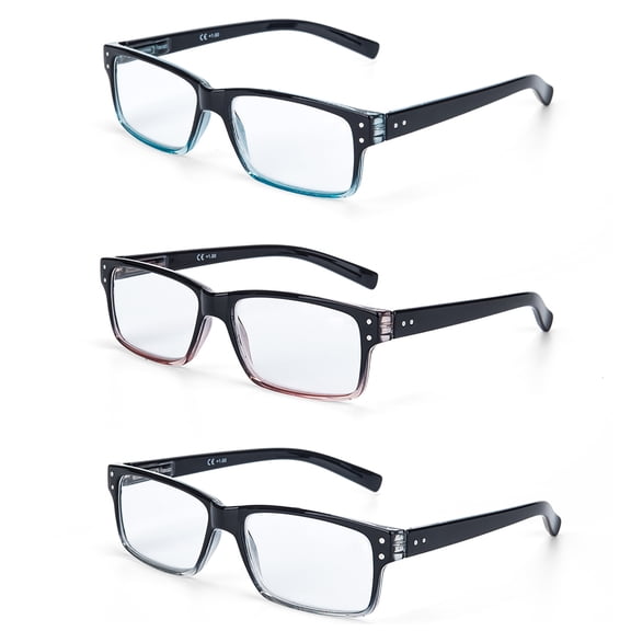 LANLANG 3 Pack Reading Glasses for men women with spring hinge, Clear lens,  2.00, 3colors
