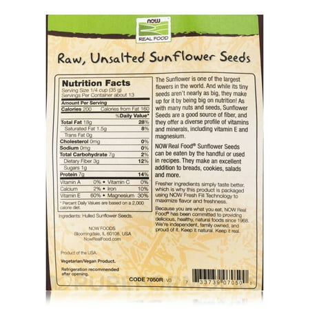 NOW Foods Real Food Raw Sunflower Seeds Unsalted 16 oz