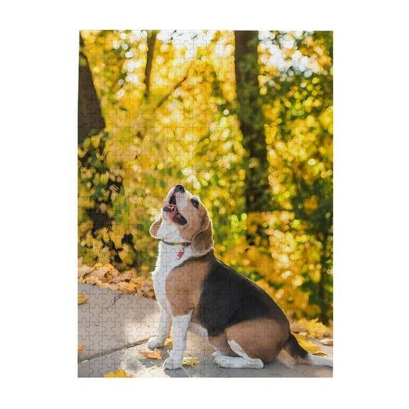 Beagle Dog Autumn Leaves 500-Piece Wooden Jigsaw Puzzle for Adults, Fun & Challenging Family Brain-Teaser, Perfect Home Decor & Gift