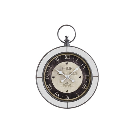 18 Silent Mirror Wall Clock, Vintage Pocket Watch Design,Non-Ticking Quartz Battery Operated Decorative Clock for Living Room, Home, Office, Silver Brown