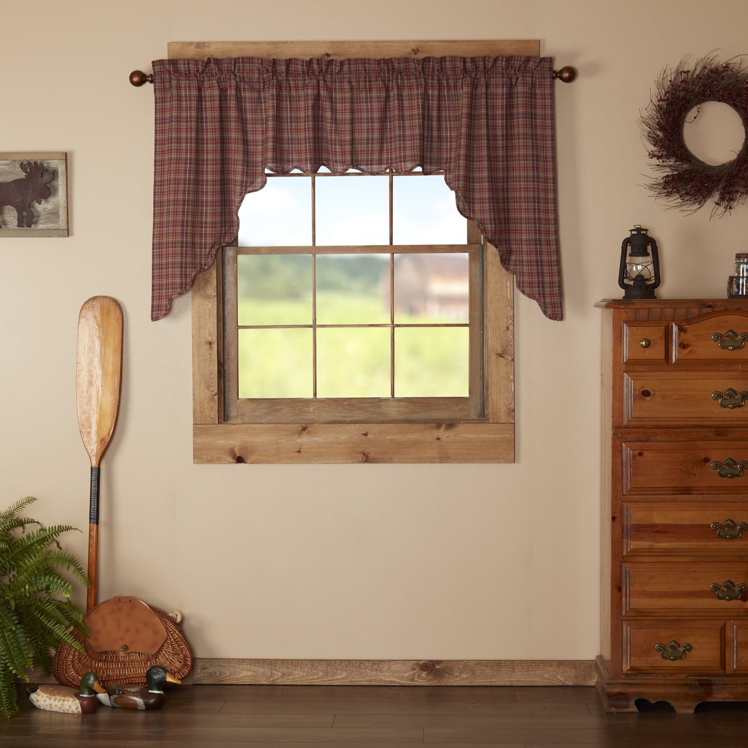 Burgundy Red Rustic & Lodge Kitchen Curtains Parker Rod Pocket Cotton