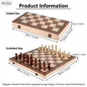 15 Inches Magnetic Wooden Chess Set - 2 Extra Queens - Folding Board - Pieces Storage Slots, Handmade Portable Travel Chess Game