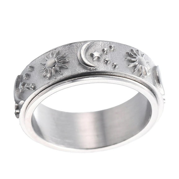 ZMY Home Band Ring - Rotatable Silver Moon Star Sun Design Stainless Steel Statement Jewelry (10)