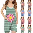 thumbnail image 4 of Odeerbi 5-13 Years Kids Girls Summer Jumpsuit Striped Flower Print Camisole Romper Casual Breathable Comfortable Suspender Overalls Bib Overall Shorts with Pockets, 4 of 4