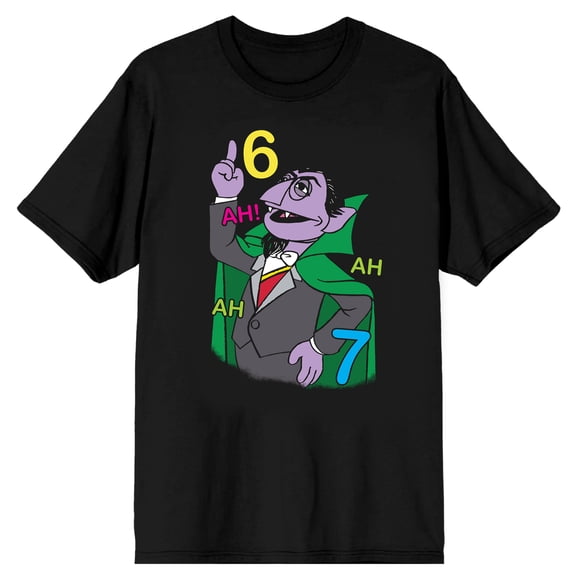 Sesame Street Count Von Count 67 Adult Black Crew Neck Short Sleeve T-shirt - Small