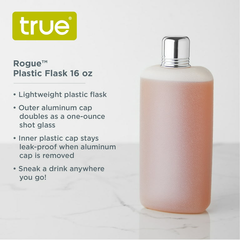 True Rogue Plastic Flask for Liquor - White Plastic Flask & 1oz Shot Glass  Cap 