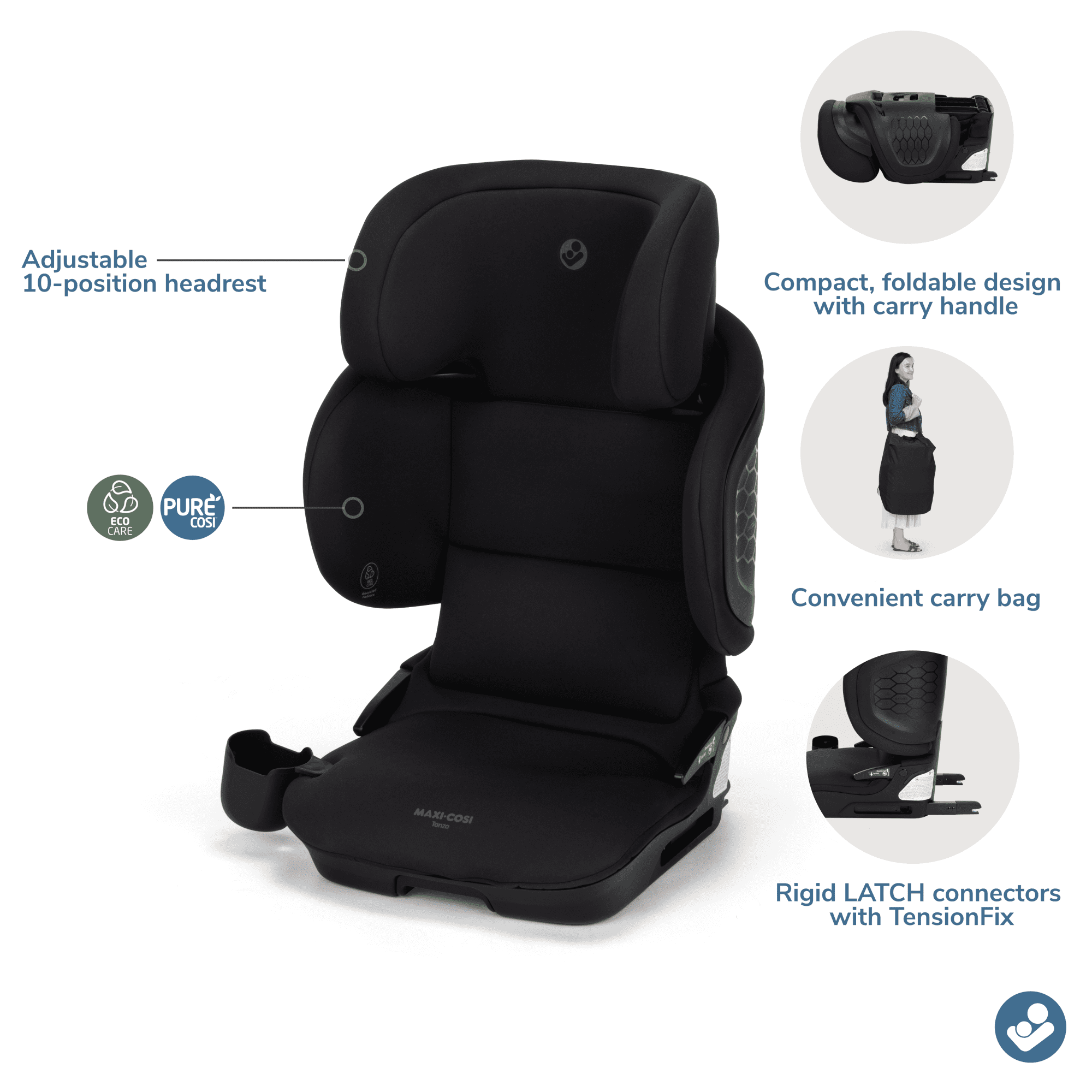 Maxi-Cosi Tanza High-Back Belt-Positioning Folding Travel Booster Car Seat, Sea Shadow Black