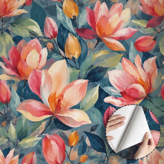 Vintage Floral Oil Painting Wallpaper Boho Modern Peel and Stick Wallpaper Waterproof Home Decor for Living Room Bedroom Kitchen Cabinet Shelf 17.7 * 78.5 in Wall Decoration
