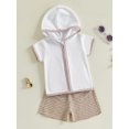 thumbnail image 5 of BemeyourBBs Toddler Terry Cloth Swim Cover Up Baby Boy Girl Swimsuit Trunks and Short Sleeve Coverup Towel Zipper Hoodies Top Seersucker Gingham Shorts Set Beach Bathing Suit Swimwear, 5 of 9