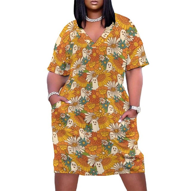 Vestido de noche con bolsos, elegante y elegante de los años 70 con estampado floral para real