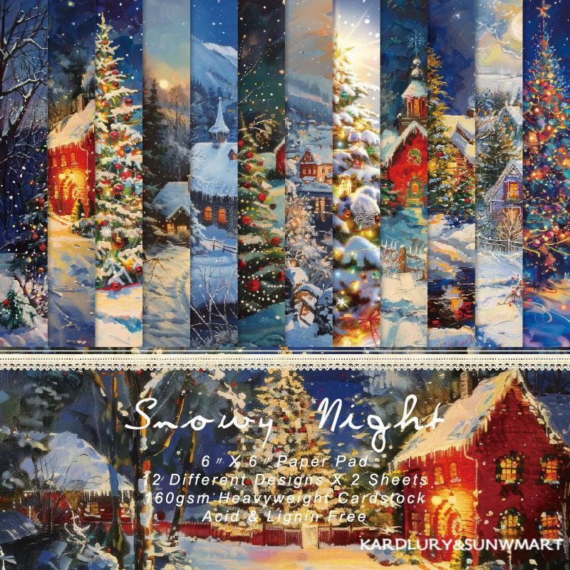 SunWMart Christmas Scrapbook Paper 6 x 6 Single Sided Printing 48 Sheets Decoupage Craft Paper Pad Cardstock for Junk Journals Card Making Photo Album Decor