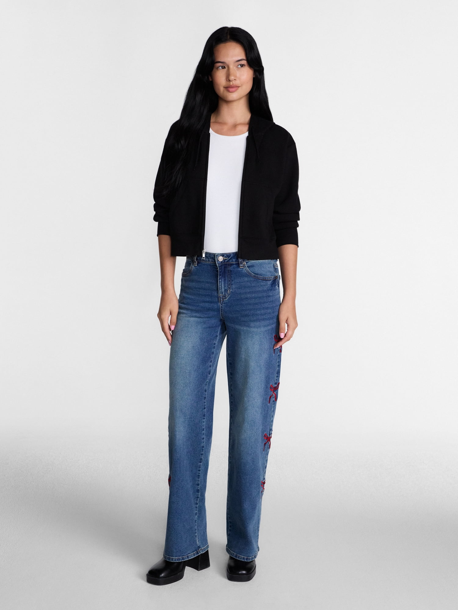 Madden NYC Women’s Ultra 90's Jeans with Bow Embroidery, 32'' Inseam, Sizes 00-18