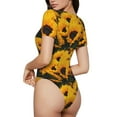 thumbnail image 3 of Balery Women'Sflower Bush Sunflower Crew Neck Round Neck Short Sleeves Slim Fit Casual Basic Extender Bodysuit Daily Jumpsuit T Shirts-Large, 3 of 9