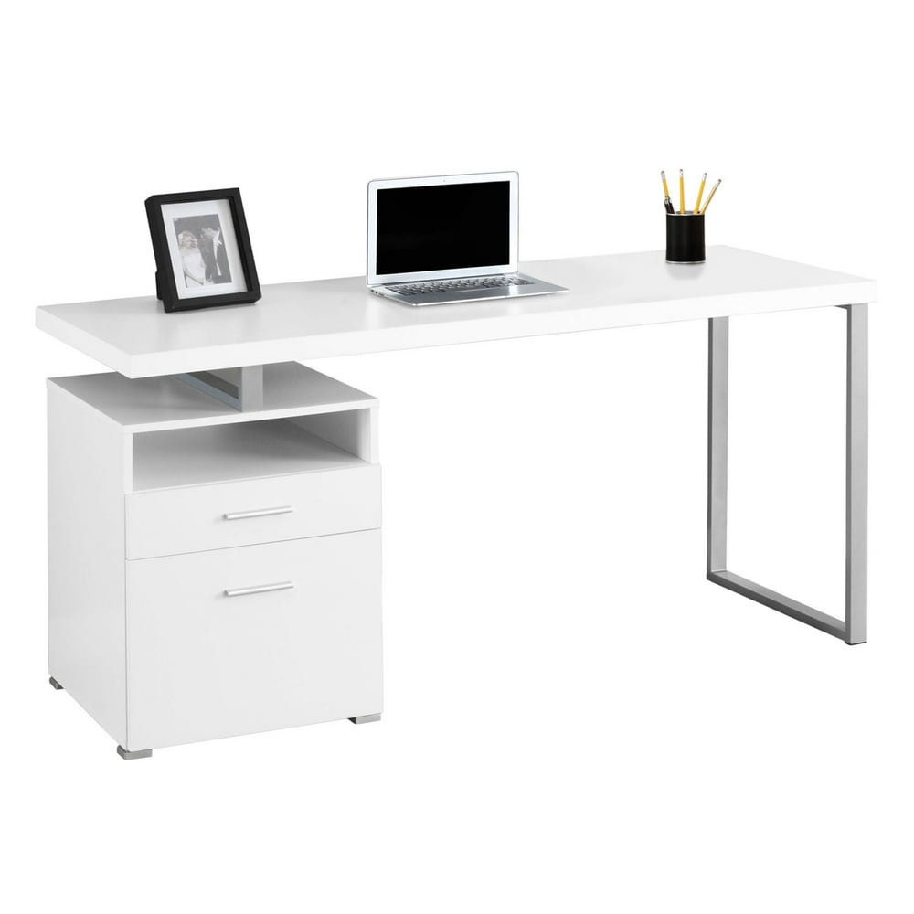 Monarch Specialties Computer Desk 60" L/White/Silver Metal Walmart
