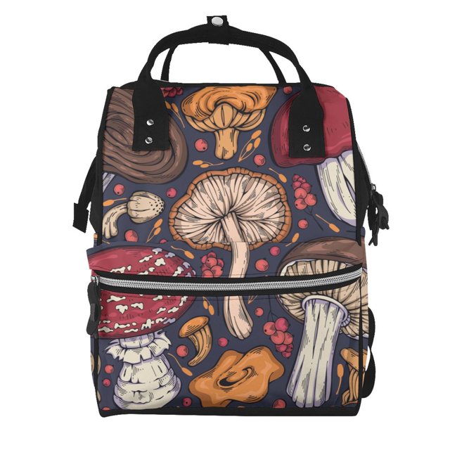 Fotbe Forest Wild Mushroom Mochila Maternidad - Lona de Sarga Impermeable, Mochila de Pañales de Gran Capacidad con Múltiples Bolsillos y Correas Ajustables