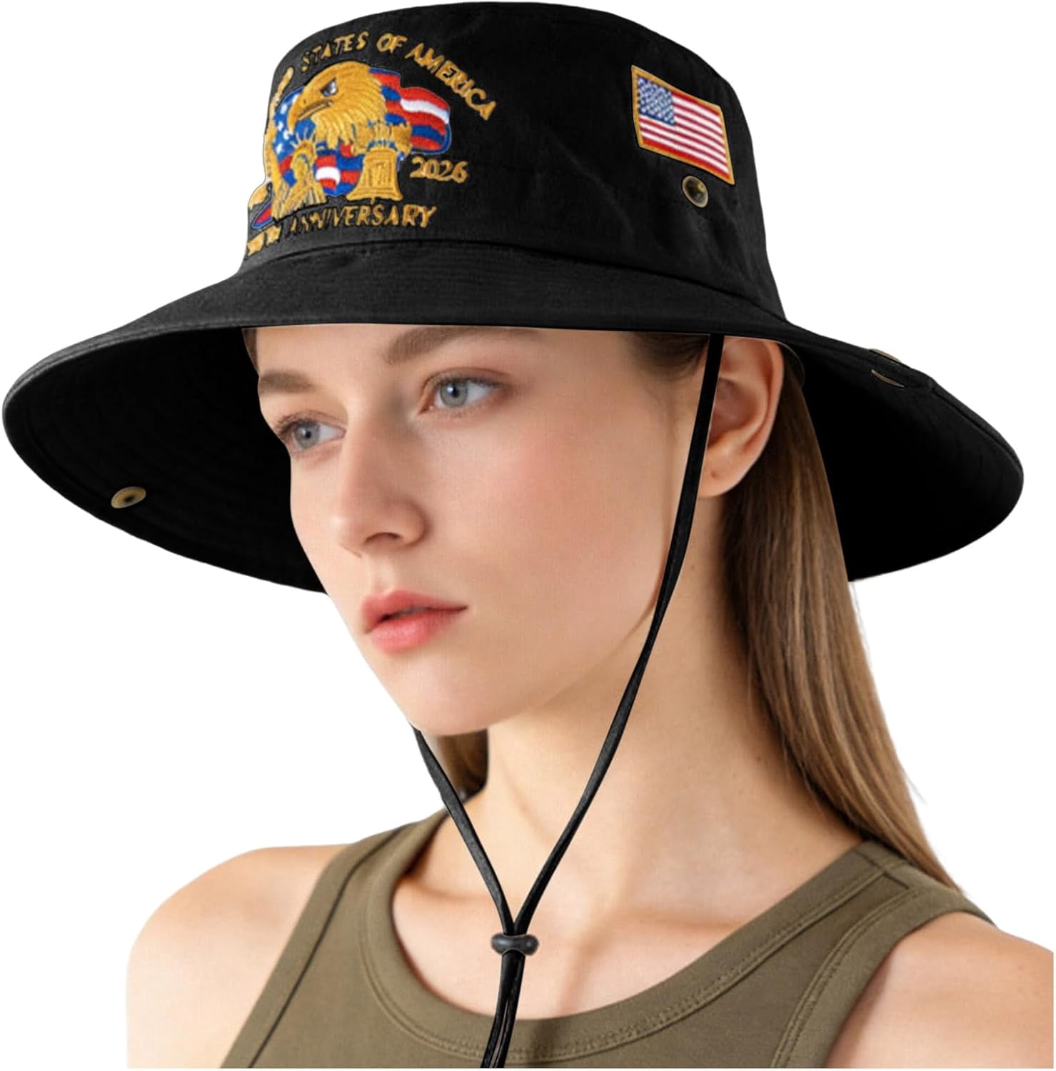 250 Anniversary USA Hat, 4th of July Patriotic Retro Adjustable Wide Brim Boonie Hat, Men & Women Top Bucket Hats