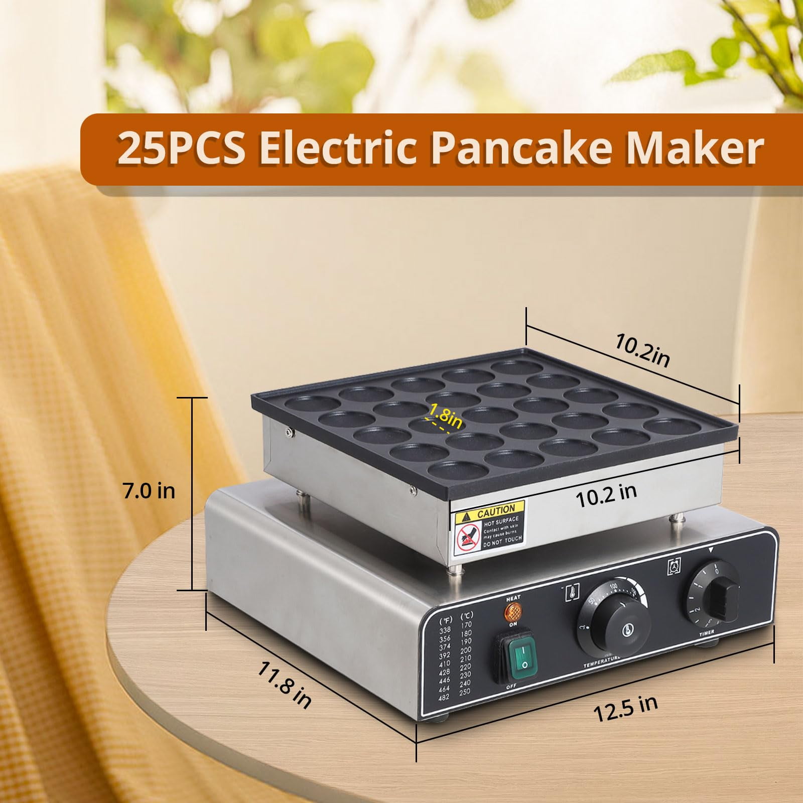 Soonbuy 25 Hole Waffle Maker with Removable Plates of Round & Heart, Commercial Electric Nonstick Mini Muffin Maker with 50-300℃ Separate Control, 1.8" Diameter Mini Dutch Pancake Maker for Snacks