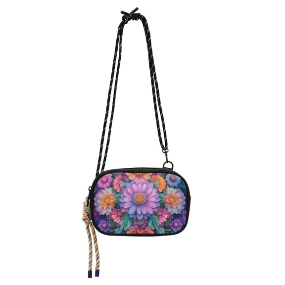 FORMRS Mini Crossbody Bag for Women Adjustable Shoulder Rope Travel Casual Phone Purse, Light Purple Flowers