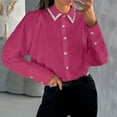 thumbnail image 2 of XFLWAM Women's Puff Long Sleeve Button Down Shirts Lapel V Neck Rhinestone Collar Work Blouses Business Casual Tops, 2 of 7