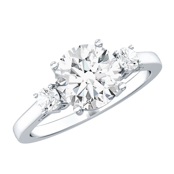 Rosec Jewels Lab Grown Diamond Engagement Ring for Women - 2 Carat - IGI Certified - 3 Stone Ring for Women - E-VS1 Quality, 925 Sterling Silver, US 4.00